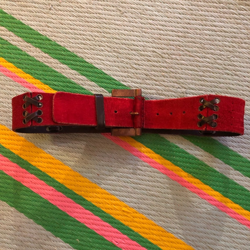 Vintage belt. Burgundy suede . Brass buckle